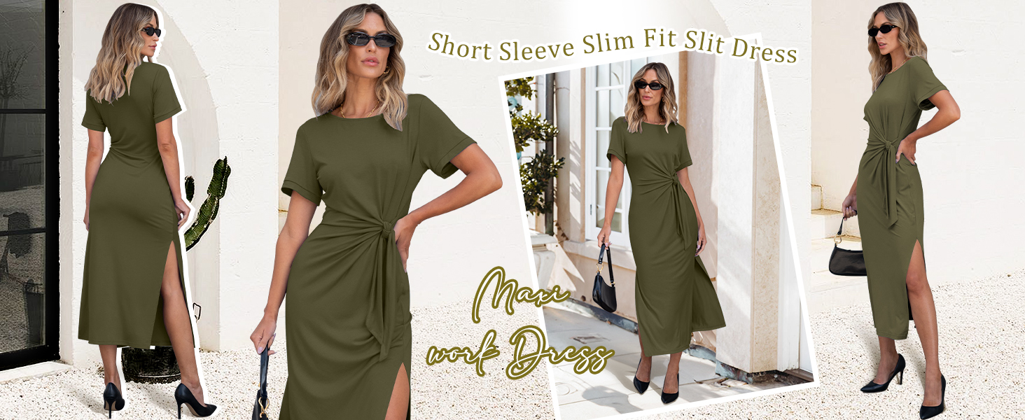 Womens Summer Short Sleeve Crewneck T Shirt Maxi Dress