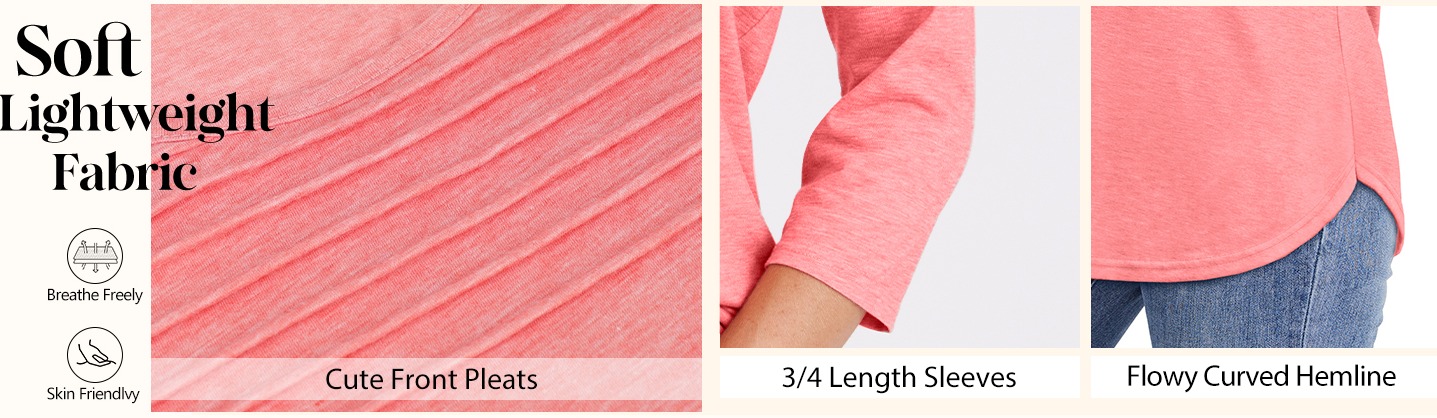 3/4 length sleeve womens tops